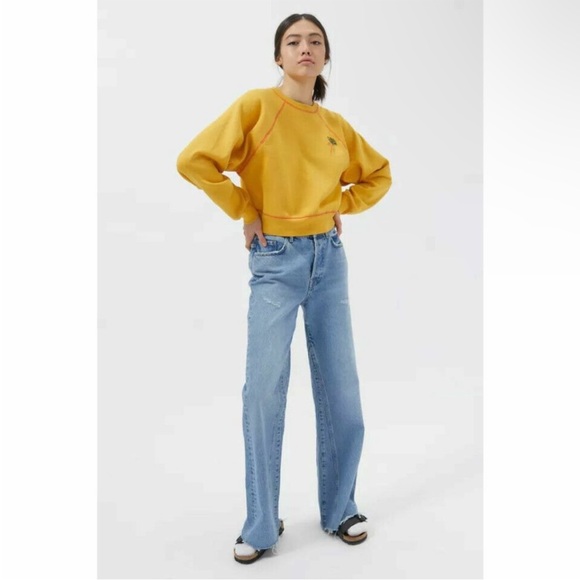 Kimchi Blue Grow Your Own Way Yellow Embroidered Carrot Long Sleeve Sweatshirt - Picture 4 of 7